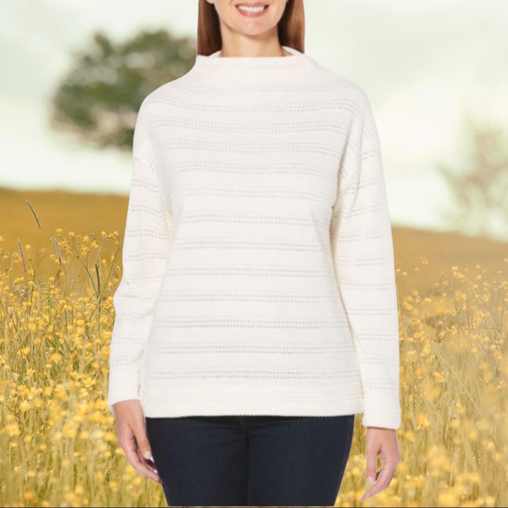 Rafaella Textured Striped Chenille Jacquard Knit Top